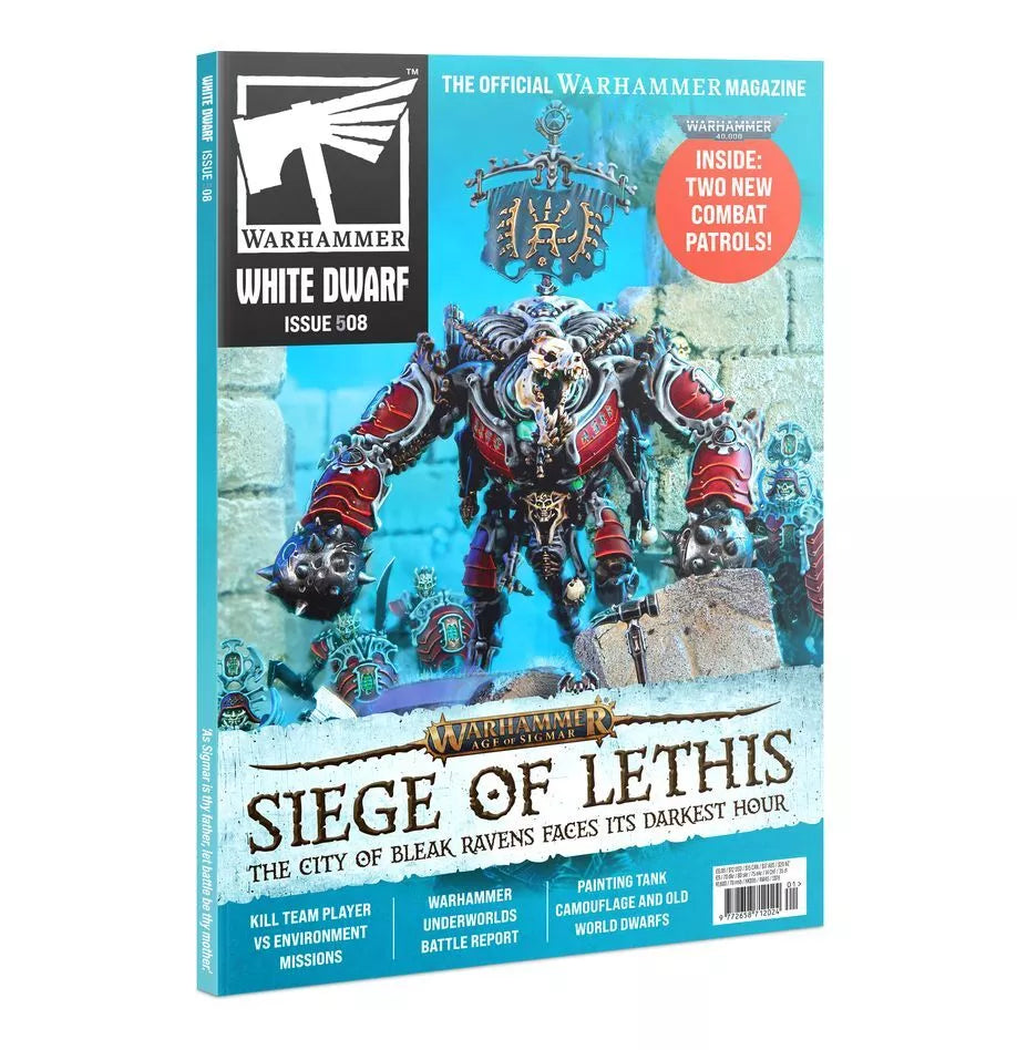 White Dwarf Issue 508 January 2025 magazine with Warhammer content and card deck.