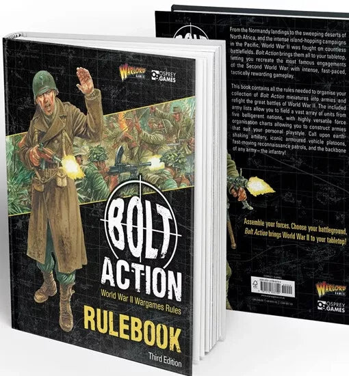 Bolt Action 3rd Edition Rulebook by Warlord Games, depicting a soldier on the cover.