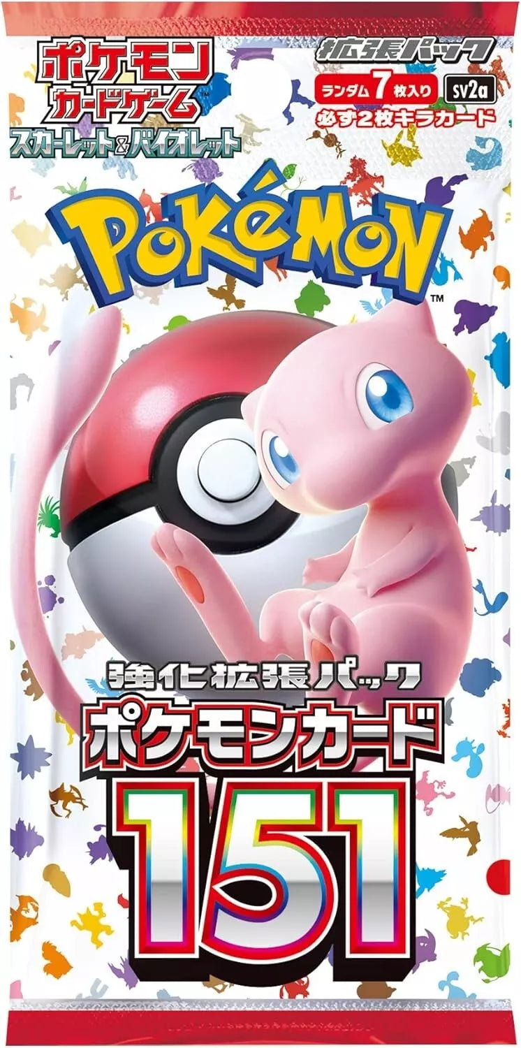 Pokemon TCG Japanese 151 single pack with 7 cards featuring Mew and Pokeball design.