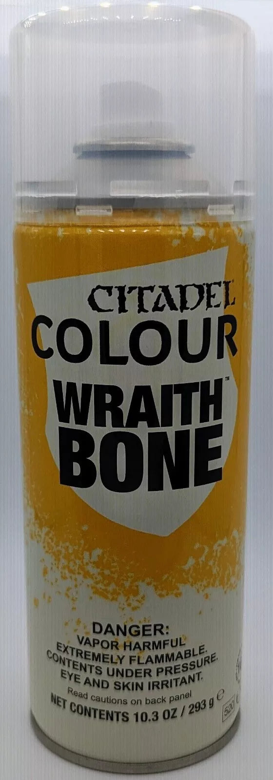Citadel Colour Wraith Bone Spray Paint can with label.