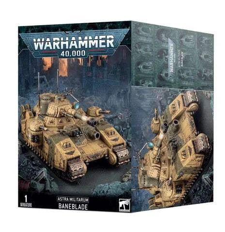 Warhammer 40000 Astra Militarum Baneblade model kit with customizable components and transfer sheet.