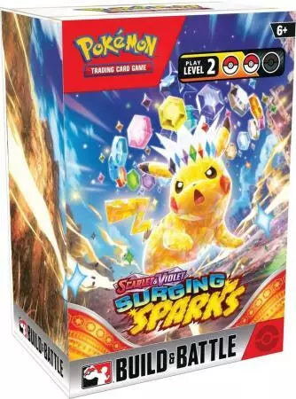Pokémon TCG: Scarlet & Violet 8: Surging Sparks Build & Battle Box with Pikachu ex artwork.