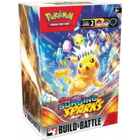 Pokémon TCG: Scarlet & Violet 8: Surging Sparks Build & Battle Box with Pikachu ex artwork.