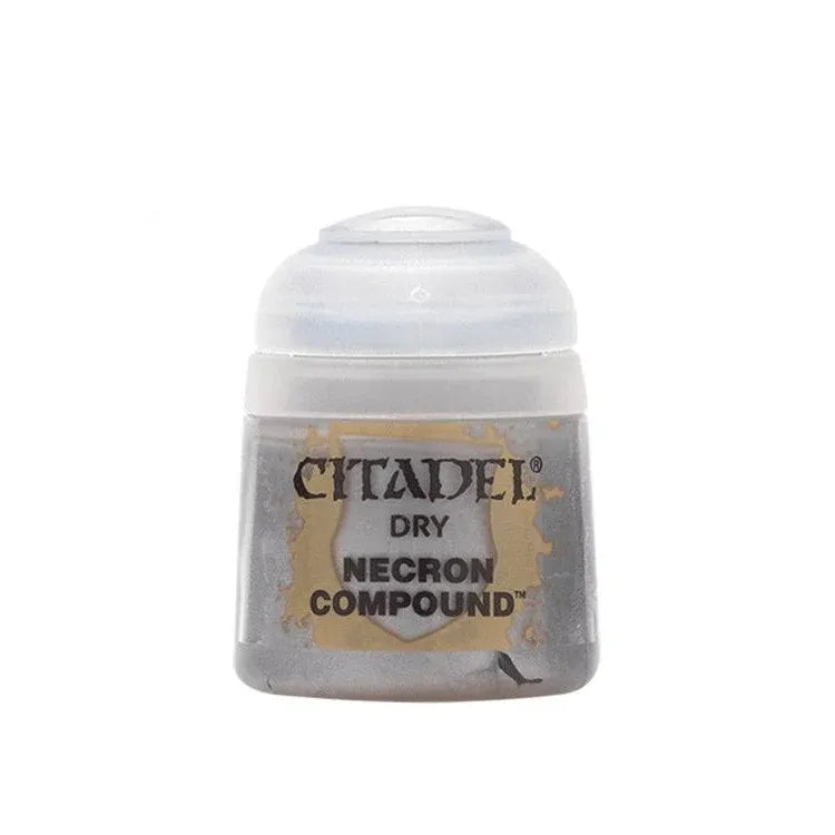 Dry Necron Compound paint by Citadel Colour, showcasing a textured metallic surface ideal for miniature models and gaming figures.