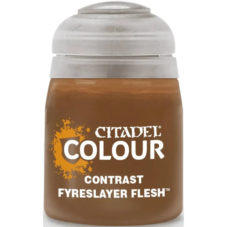 Citadel Colour Fyreslayer Flesh Contrast Paint bottle, vibrant orange and flesh tones for miniature detailing and shading.