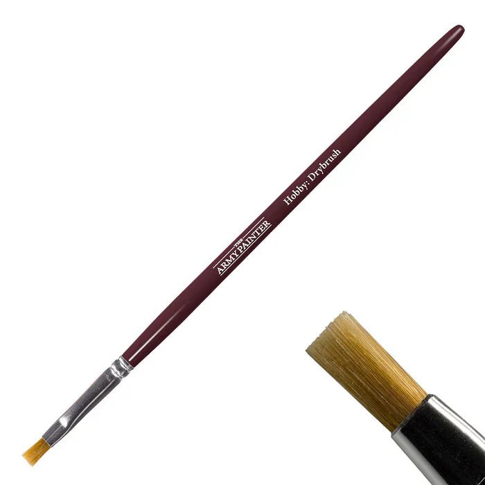 The Army Painter Hobby Brush: Drybrush with flat topped coarse bristles and round handle for drybrushing technique.