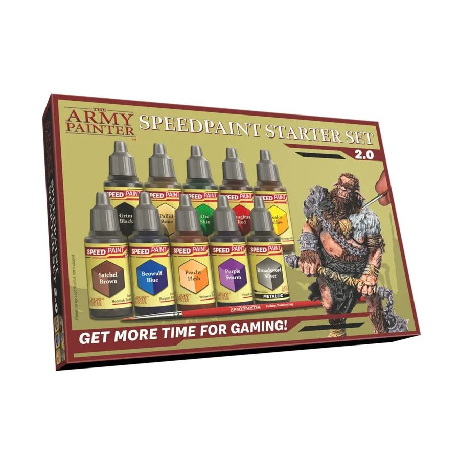 The Army Painter Speedpaint Starter Set 2.0 with 10 colors and free brush.