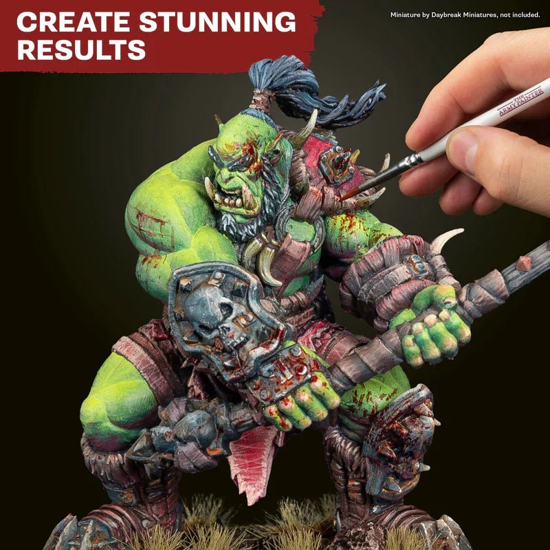 Army Painter Warpaints Fanatic Metallics Set with free Basecoating Brush, painting a detailed miniature.