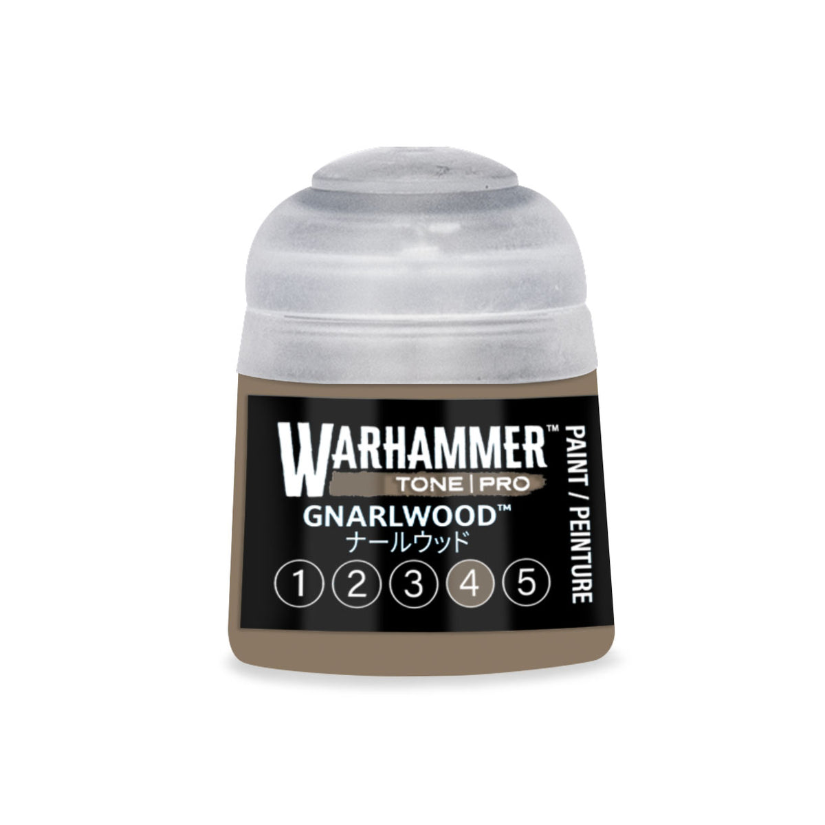Citadel Colour Gnarlwood 4 Warhammer Tone Pro miniature paint in 12ml bottle, showcasing the warm, earthy tone for models.