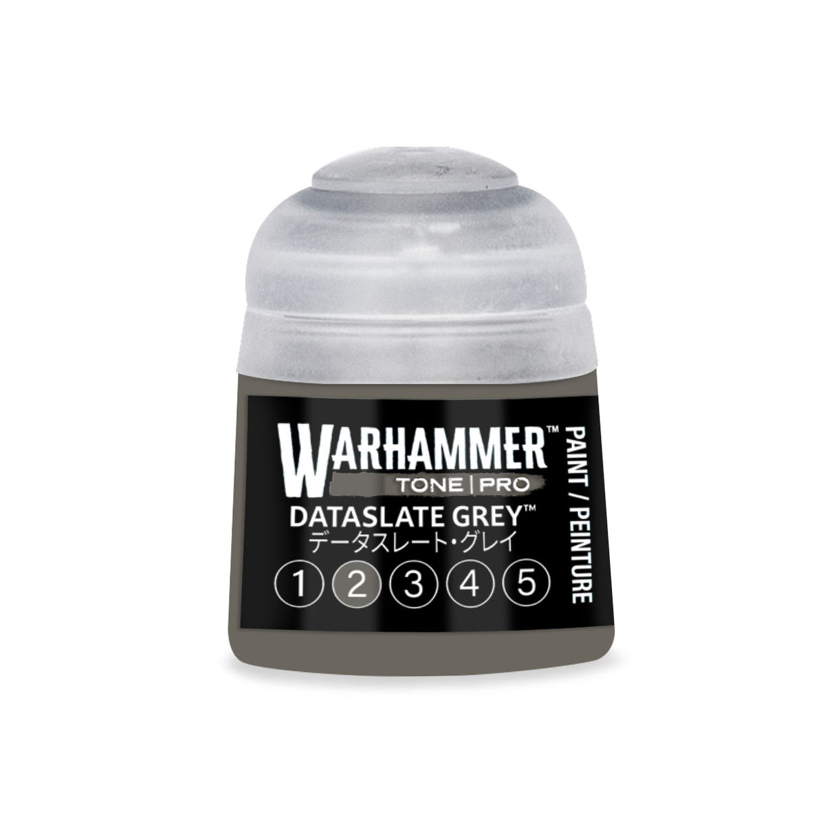 Citadel Colour Dataslate Grey 2 Warhammer Tone Pro miniature paint in 12ml bottle, suitable for detailing and shading models.
