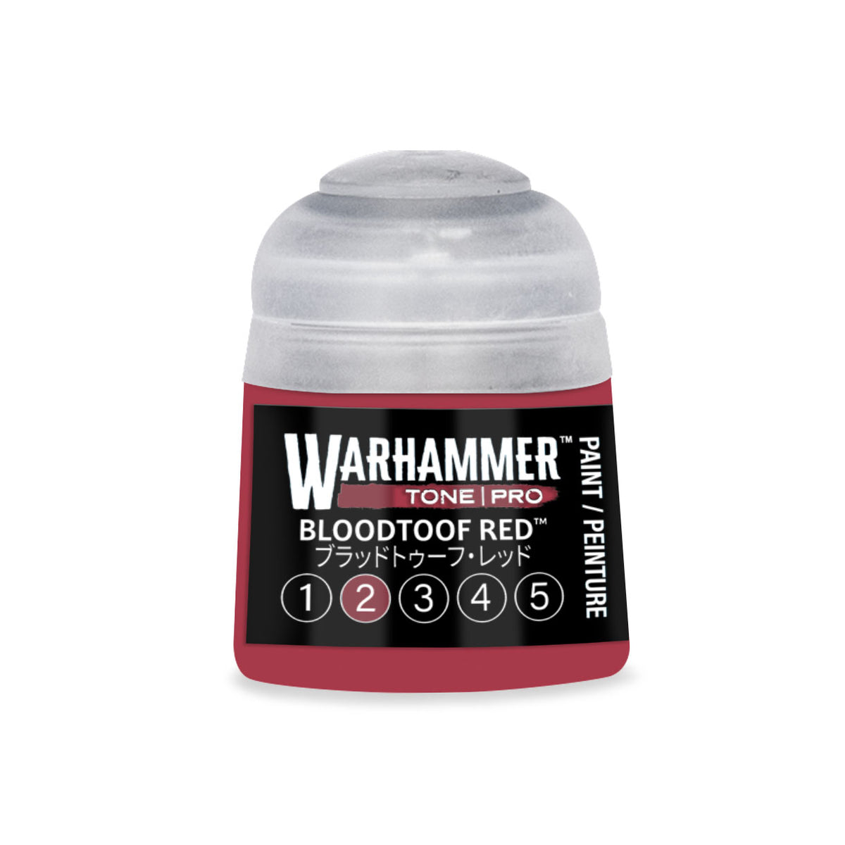 Citadel Colour Bloodtoof Red 2 Warhammer Tone Pro miniature paint in 12ml bottle, featuring vibrant red tone for model detailing.