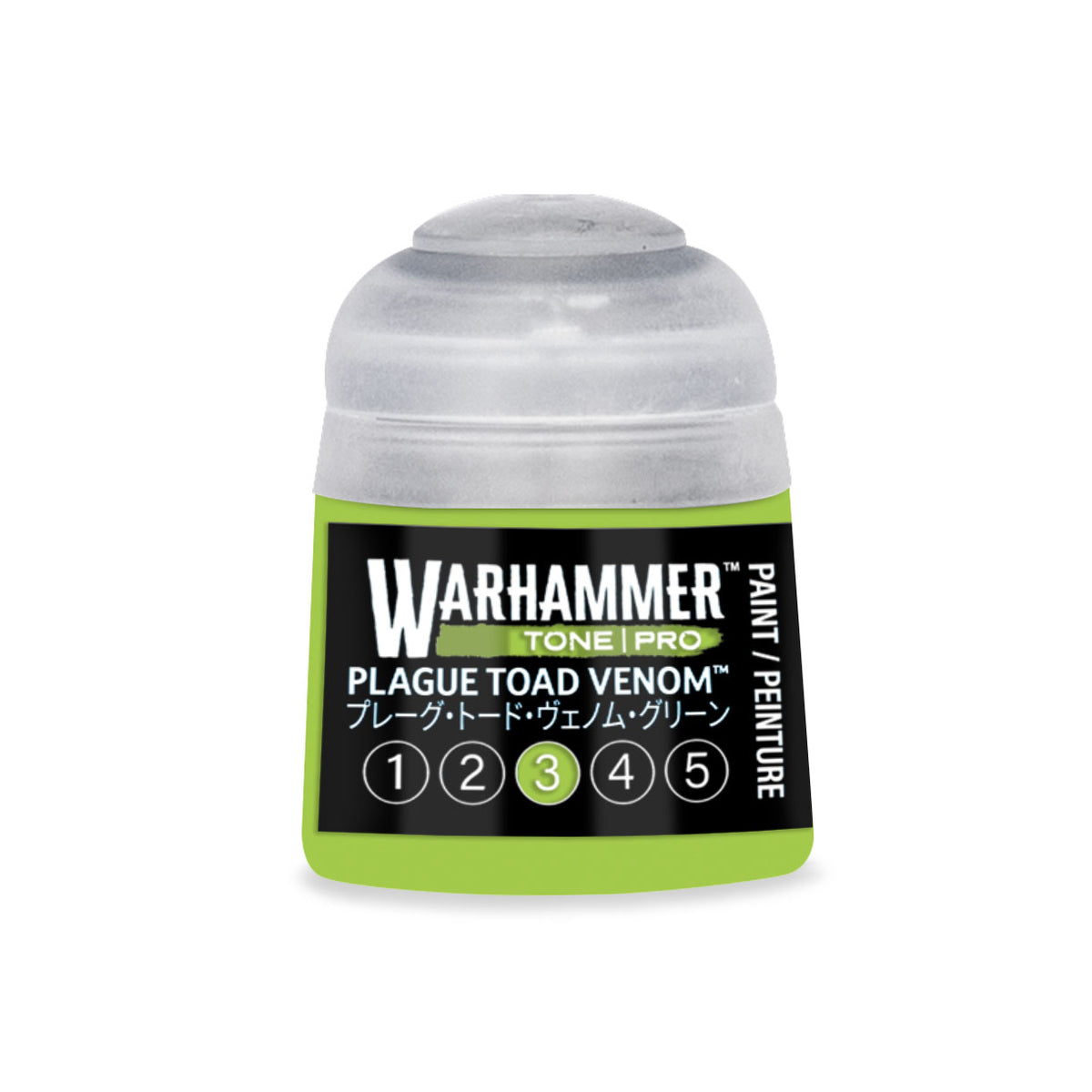 Citadel Colour Plague Toad Venom 3 Warhammer Tone Pro miniature paint in 12ml bottle, featuring vibrant green and dark shading.