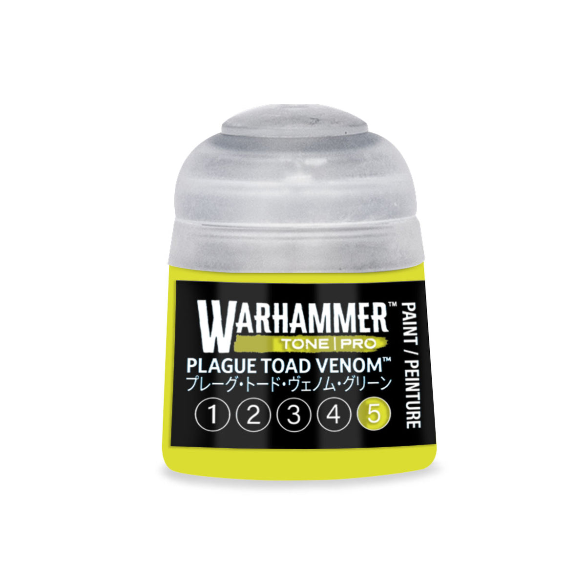 Citadel Colour Plague Toad Venom 5 Warhammer Tone Pro miniature paint in 12ml bottle, featuring vibrant green and dark ink shades.