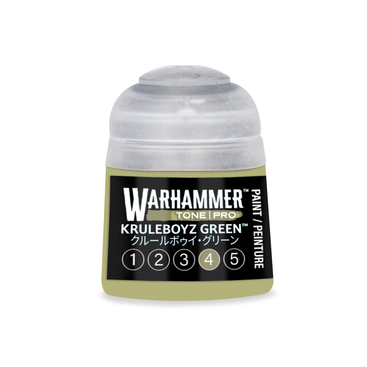 Green Kruleboyz Warhammer Tone Pro miniature paint by Citadel Colour in a 12ml bottle, shown in the image.