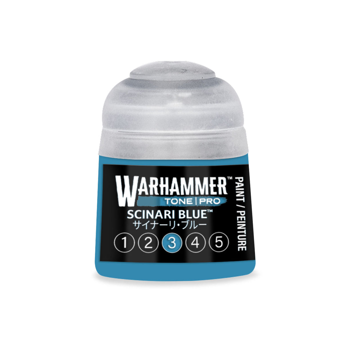 Blue Warhammer Tone Pro miniature paint by Citadel Colour, 12ml bottle of Scinari Blue 3 for shading and highlighting models