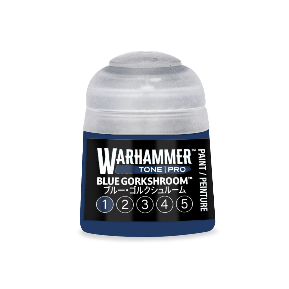Blue Gorkshroom 1 Citadel Colour Tone Pro miniature paint in 12ml bottle, featuring vibrant blue paint with label and cap visible.