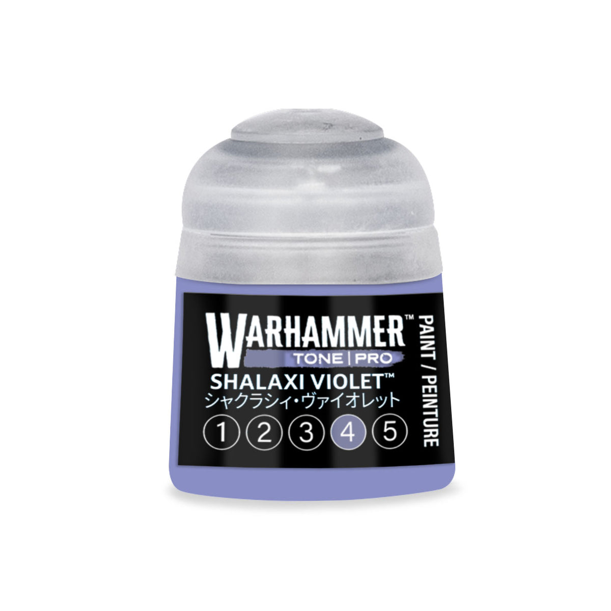 Shalaxi Violet 4 Citadel Colour Warhammer Tone Pro miniature paint 12ml bottle with label showing purple hue and product details