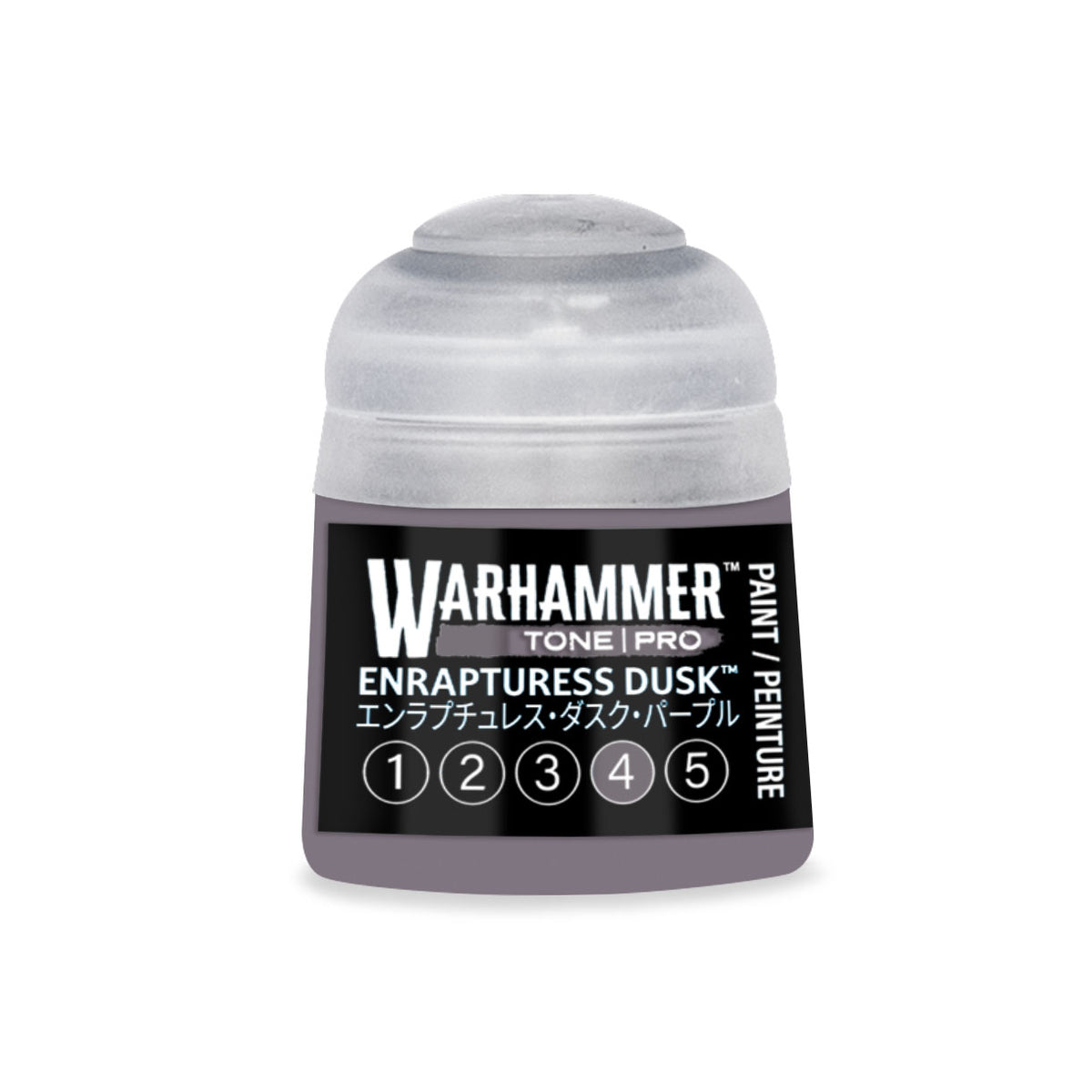 Citadel Colour Enrapturess Dusk 4 Warhammer Tone Pro miniature paint in 12ml bottle, showcasing the rich, dark tone for model detailing.