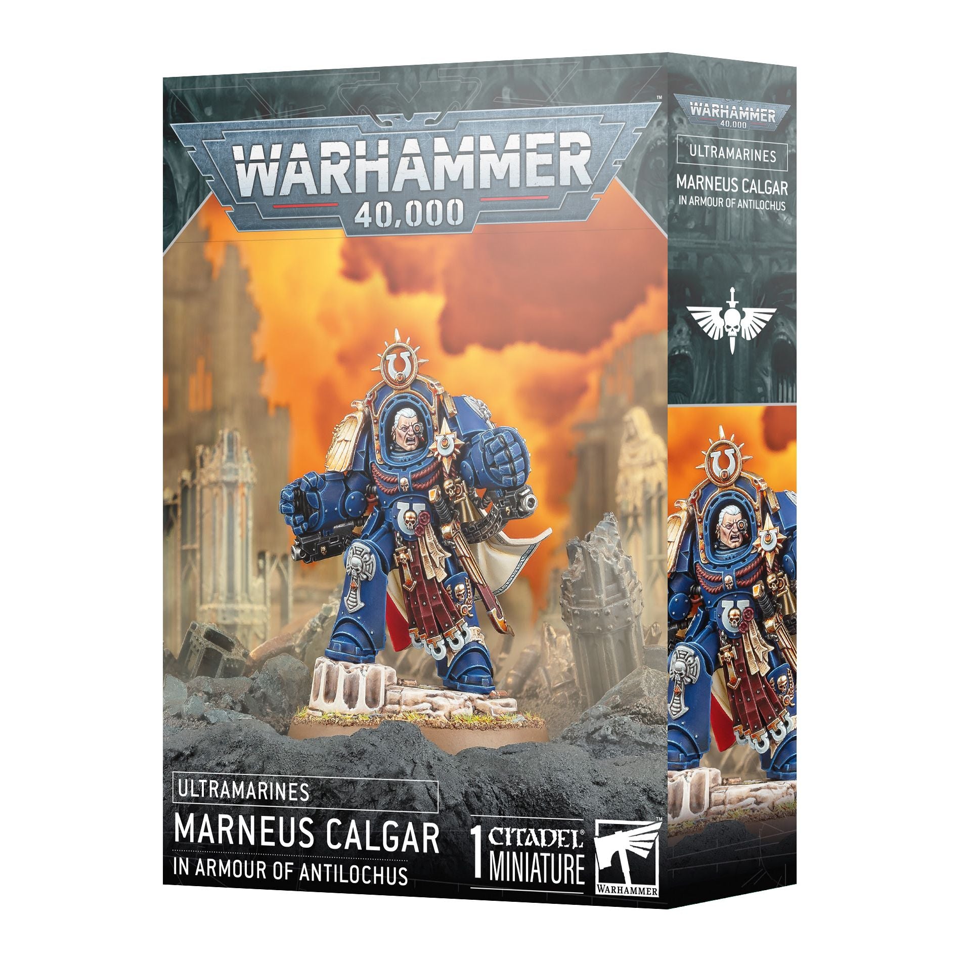 Marneus Calgar in Armour of Antilochus, detailed miniature figure from Games Workshop Warhammer 40K collection.