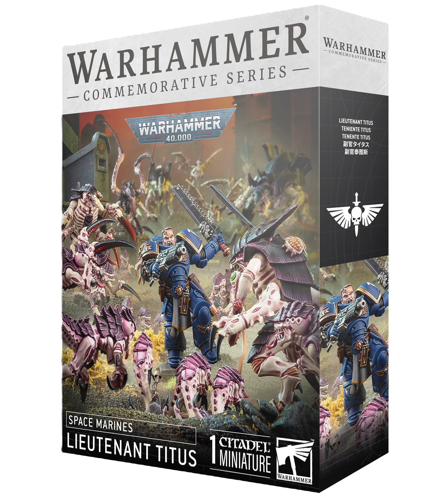 Space Marines Lieutenant Titus commemorative series miniature box.