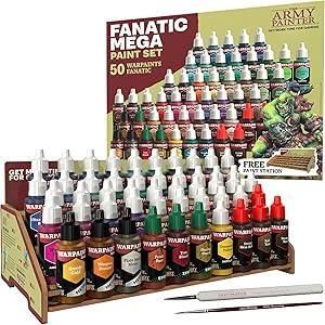 Army painter single bottle paint set with various colors and tools.