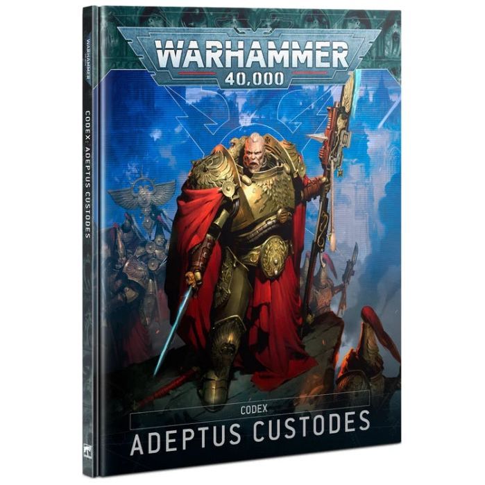 Warhammer 40,000 Codex: Adeptus Custodes 10th Edition cover featuring Adeptus Custodes and Sisters of Silence.