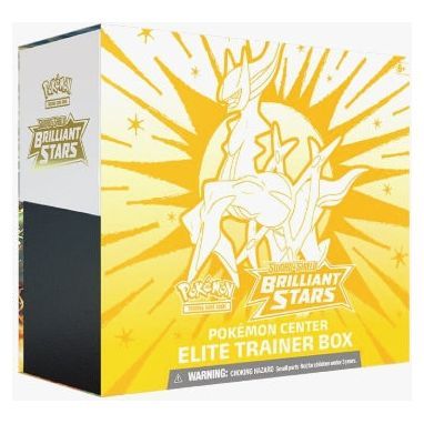 Pokemon Center Elite Trainer Box - Brilliant Stars Edition with exclusive accessories and 10 booster packs.