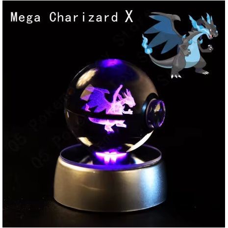 Pokémon Theme 3D Crystal Ball with Charizard on LED base.