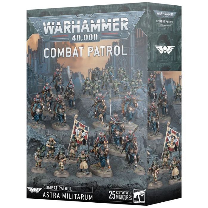 Warhammer 40000 Astra Militarum Combat Patrol box set with miniatures and bases.
