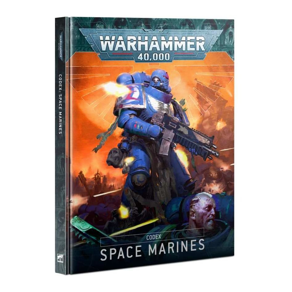 Warhammer 40000 Codex Space Marines hardcover book featuring Space Marines artwork.