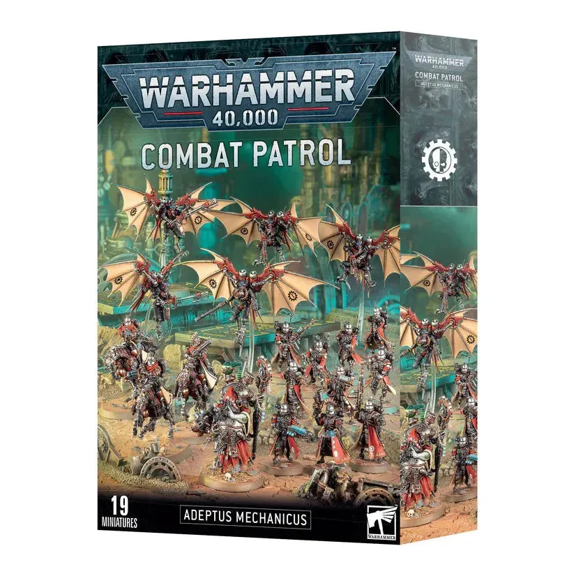 Adeptus Mechanicus Combat Patrol box set with 19 multipart plastic miniatures including Tech-Priest Manipulus and Skitarii Vanguard.