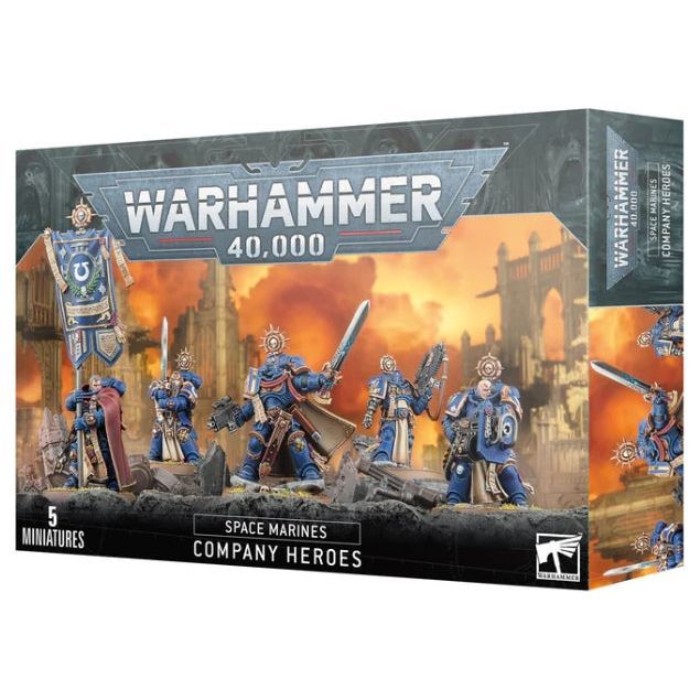 Warhammer 40,000 Company Heroes Space Marine miniatures kit with Captain and heroes.