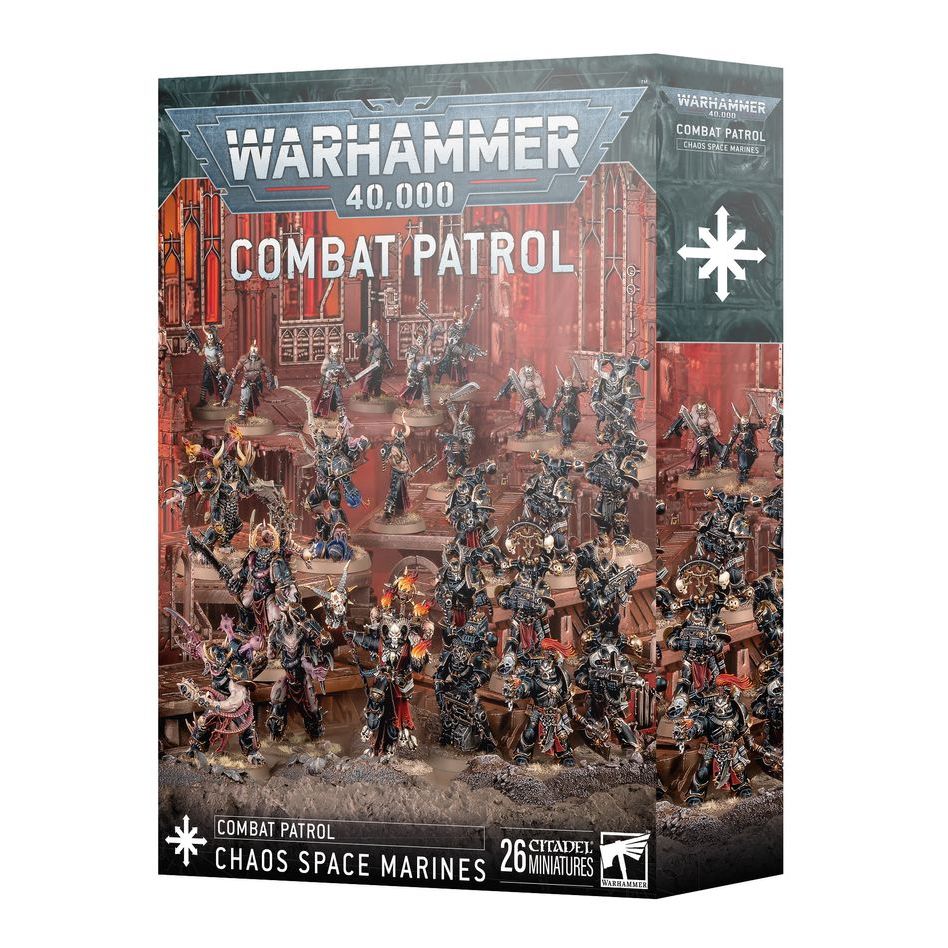 Warhammer 40000 Combat Patrol Chaos Space Marines box set with unassembled miniatures.