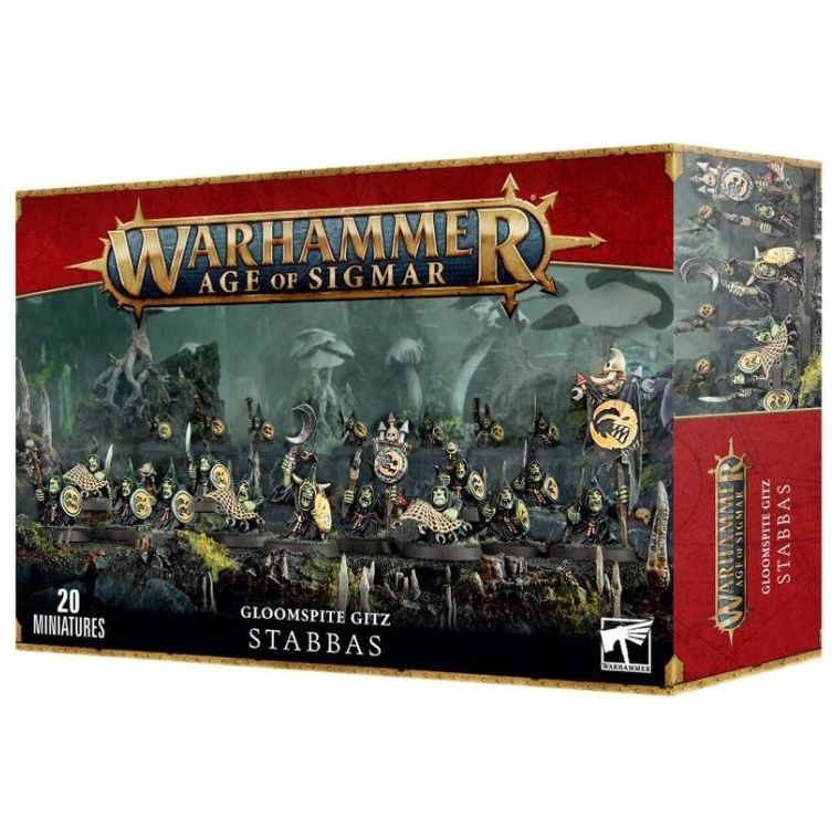 Warhammer: Age of Sigmar Gloomspite Gitz Stabbas miniature set packaging.