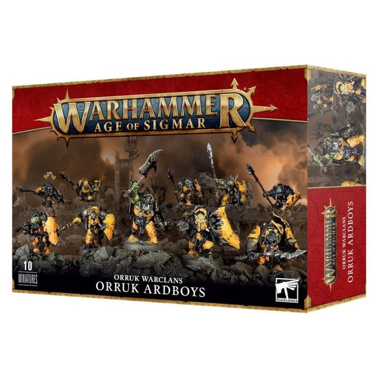 Warhammer: Age of Sigmar Orruk Warclans Orruk Ardboys box set with 10 unpainted miniatures.