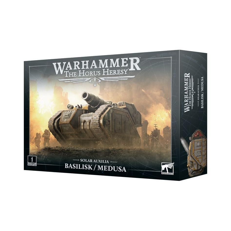 Warhammer: Solar Auxilia Basilisk/Medusa Tank kit in box packaging.