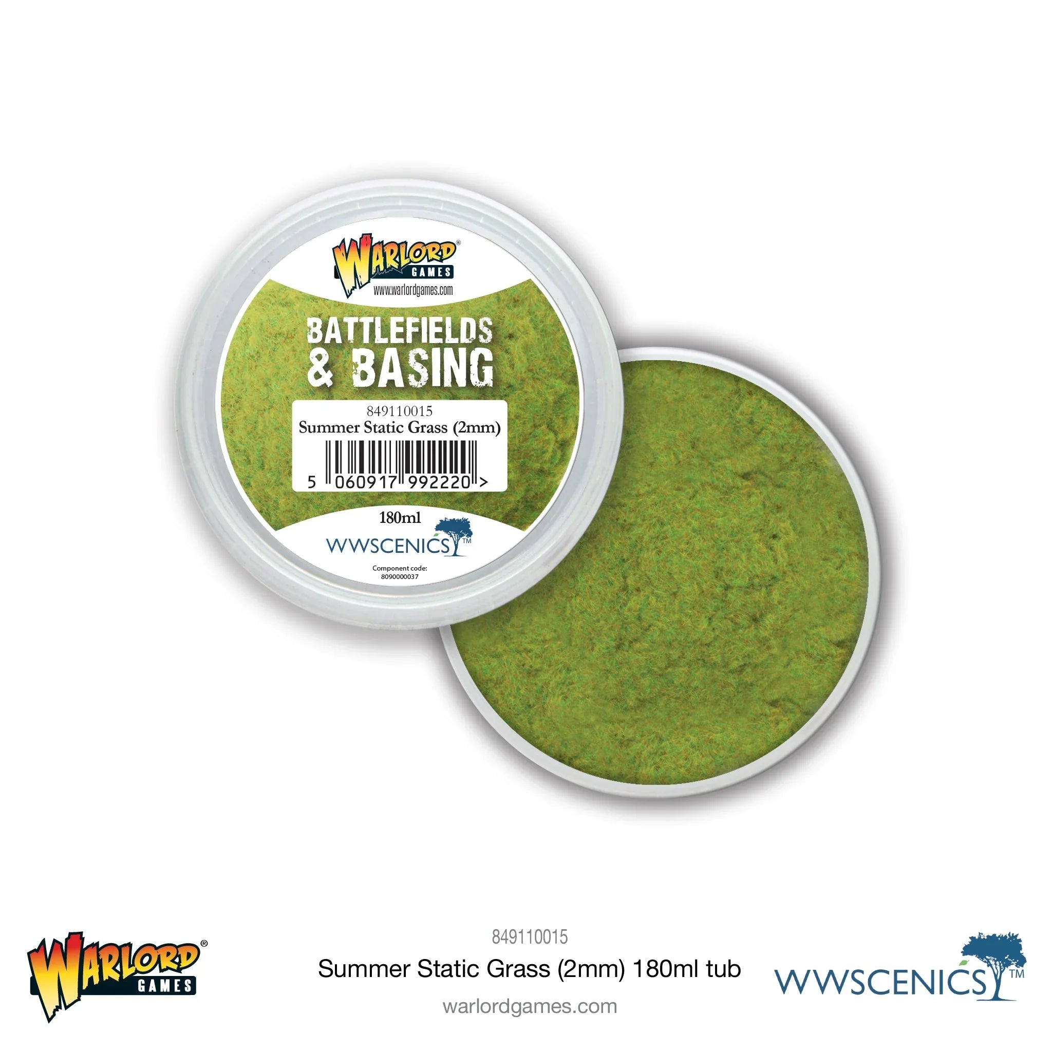 Bolt Action Battlefields Summer Static Grass, 2mm, 180ml tub.